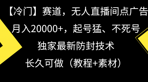 【冷门】赛道，无人直播间点广告，月入20000+