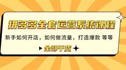 拼多多全套运营系统课程：新手如何开店 如何做流量 打造爆款 等等 全部干货 