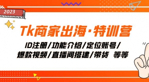 Tk商家出海·特训营：ID注册/功能介绍/定位账号/爆款视频/直播间搭建/带货