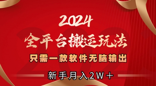 2024全平台搬运玩法，只需一款软件，无脑输出