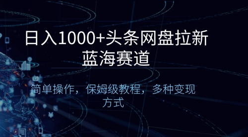 日入1000+头条网盘拉新蓝海赛道，简单操作，保姆级教程，多种变现方式