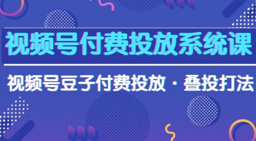 视频号付费投放系统课，视频号豆子付费投放·叠投打法（高清视频课）