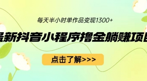 抖音小程序撸金躺赚项目，一部手机每天半小时，单个作品变现1300+