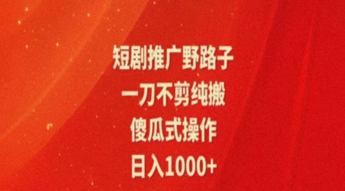 短剧推广全新玩法，一刀不剪纯搬运，轻松日入1000+