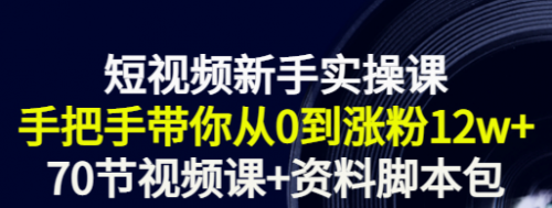 短视频新手实操课：手把手带你从0到涨粉12w+（70节视频课+资料脚本包）