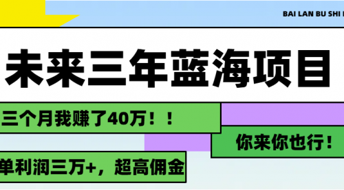 未来三年，蓝海赛道，月入3万+