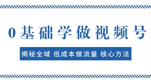 0基础学做视频号：揭秘全域 低成本做流量 核心方法 快速出爆款 轻松变现