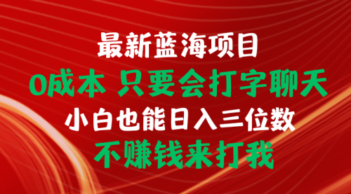 最新蓝海项目 0成本 只要会打字聊天 小白也能日入三位数