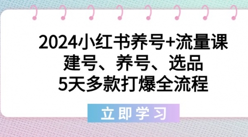 2024小红书养号+流量课：建号、养号、选品，5天多款打爆全流程