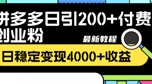 拼多多日引200+付费创业粉，日稳定变现4000+