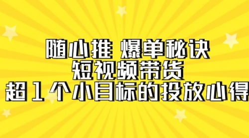 随心推 爆单秘诀，短视频带货-超1个小目标的投放心得（7节视频课）