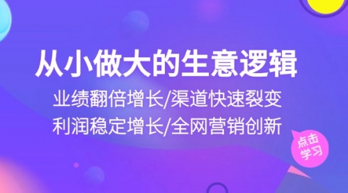 从小做大生意逻辑：业绩翻倍增长/渠道快速裂变/利润稳定增长/全网营销创新