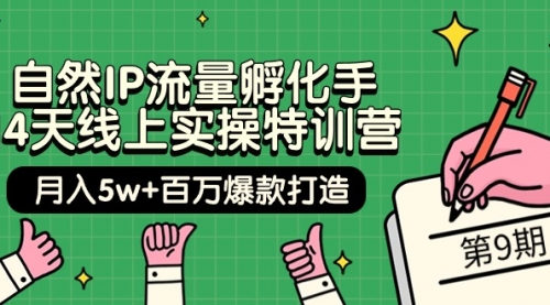 自然IP流量孵化手 14天线上实操特训营【第9期】月入5w+百万爆款打造