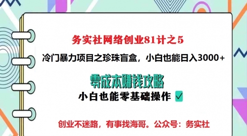 务实社网创81之05：冷门暴力项目之珍珠盲盒快速变现，小白照抄也能月入10W+ 