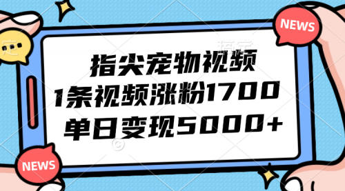 指尖宠物视频，1条视频涨粉1700，单日变现5000+