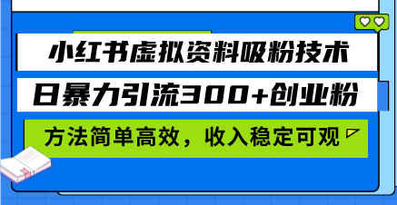 小红书虚拟资料吸粉技术，日暴力引流300+创业粉，方法简单高效