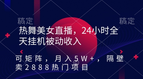 热舞美女直播，24小时全天挂机被动收入，可矩阵 月入5W+隔壁卖2888热门项目