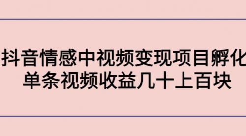 知名大师课程：抖音情感中视频变现项目孵化 