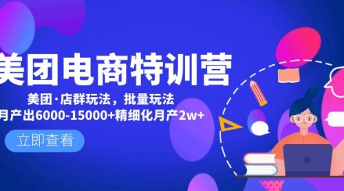 美团电商特训营：美团·店群玩法，无脑铺货月产出6000-15000+精细化月产2w+