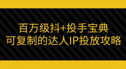 百万级抖+投手宝典：可复制的达人IP投放攻略