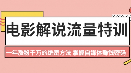 电影解说流量特训：一年涨粉千万的绝密方法，掌握自媒体赚钱密码