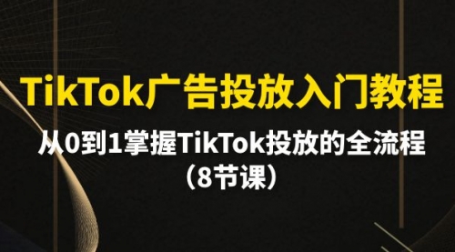 TikTok广告投放入门教程，从0到1掌握TikTok投放的全流程（8节课）