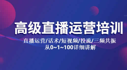 高级直播运营培训 直播运营/话术/短视频/投流/三频共振 从0~1~100详细讲解 