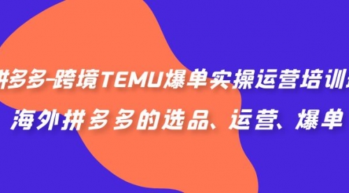 拼多多-跨境TEMU爆单实操运营培训班，海外拼多多的选品、运营、爆单