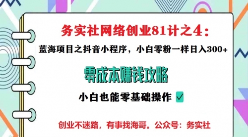 务实社网创81之04：最新偏门抖音小程序暴力变现项目，小白复制粘贴也可日入300+ 