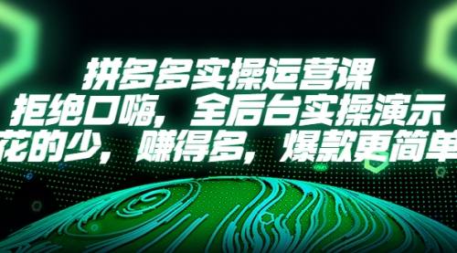 拼多多实操运营课：拒绝口嗨，全后台实操演示，花的少，赚得多，爆款更简单 