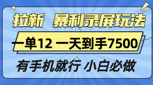 拉新暴利录屏玩法，一单12块，一天到手7500